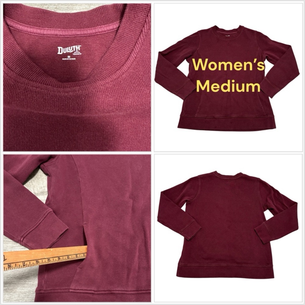Womens Duluth Medium 8 10 Burgundy Fleece Sweatshirt Crew Pullover Long Sleeve